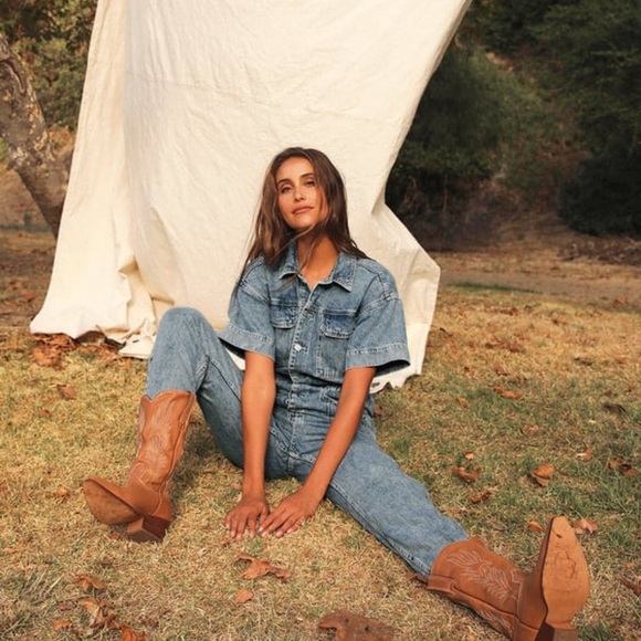 Free People Marci Denim Short Sleeve Jumpsuit - Picture 5 of 7